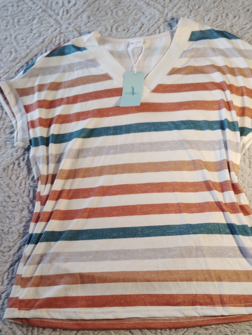 Wit & Will Cream Multi-Stripe V-Neck Short Sleeve Top
